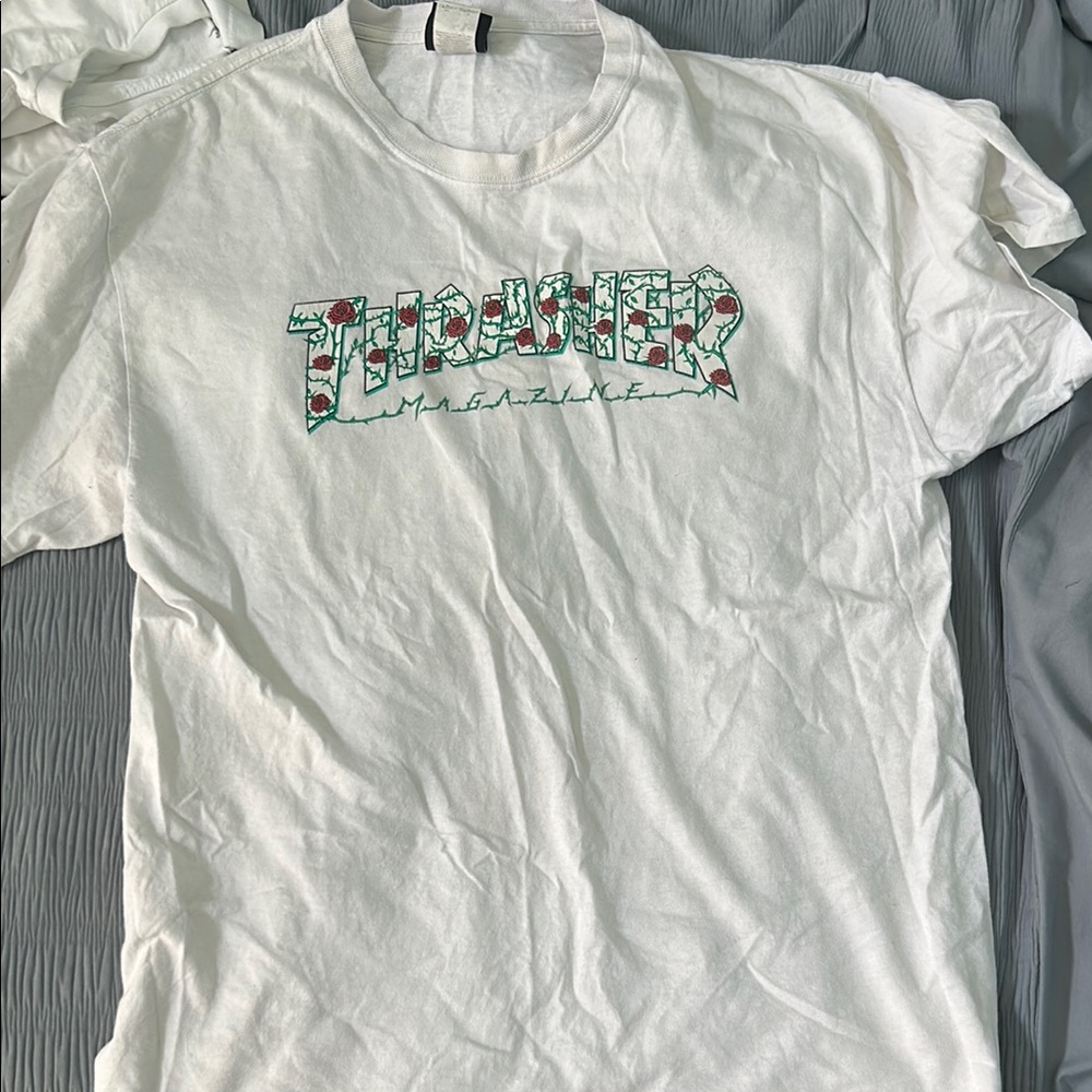 Thrasher White Tee with Floral Logo